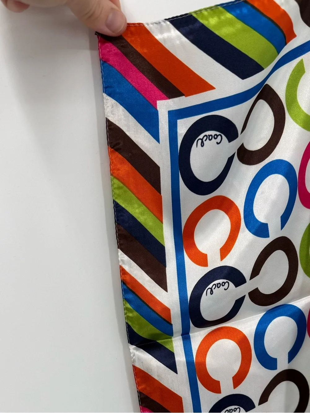 Coach Op Art Multicolor Stripe Silk Scarf | Multi | 34" - Picture 6 of 7